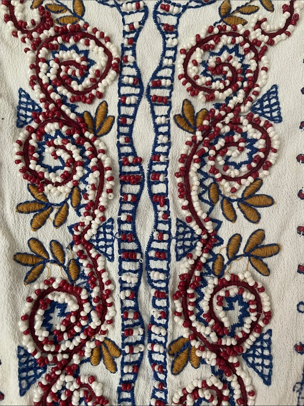 Free People White Embroidered and beaded V-Neck Ruffle Sleeve Top - Picture 2 of 5